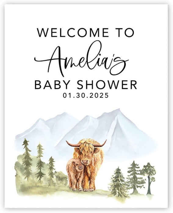 Custom Jungle Safari Baby Shower Canvas Welcome Signs-Set of 1-Andaz Press-Highland Cow-