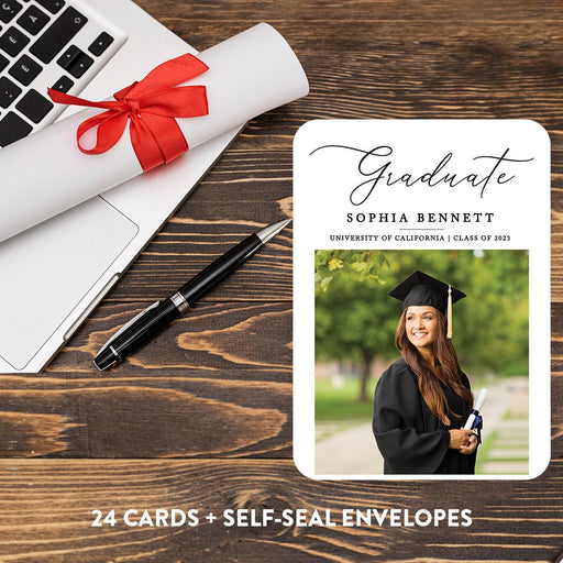 Custom Photo Graduation Announcement Cards with Envelopes, Set of 24-Set of 24-Andaz Press-Graduate-