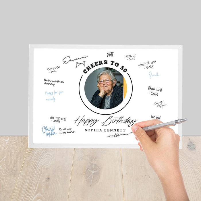 Custom Photo Happy Birthday Signature Frame Guest Book Alternative, Set of 1-Set of 1-Andaz Press-50 Years-