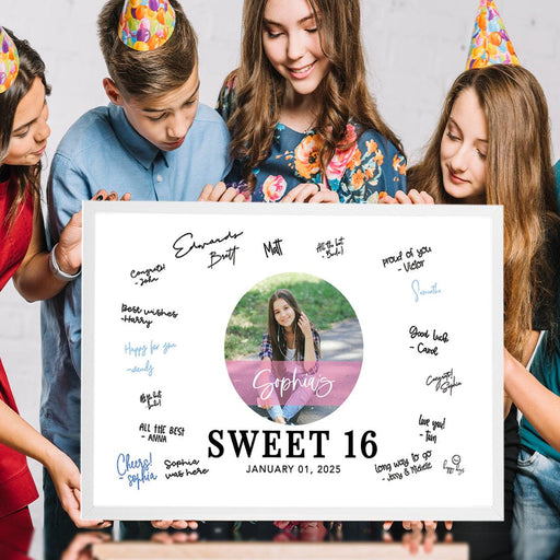 Custom Photo Sweet 16 Signature Frame Guest Book Alternative, Set of 1-Set of 1-Andaz Press-Round Custom Photo-