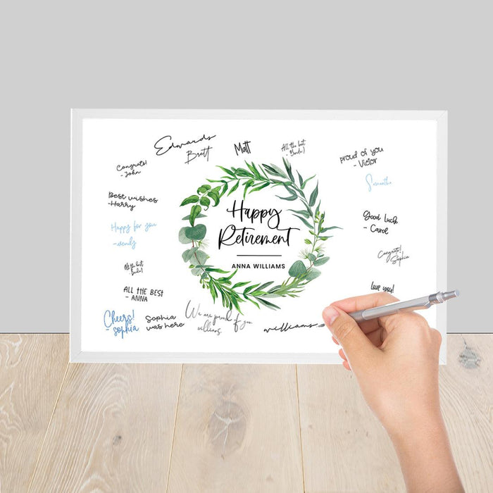 Custom Retirement Signature Frame Guest Book Alternative, Set of 1-Set of 1-Andaz Press-Greenery Wreath-
