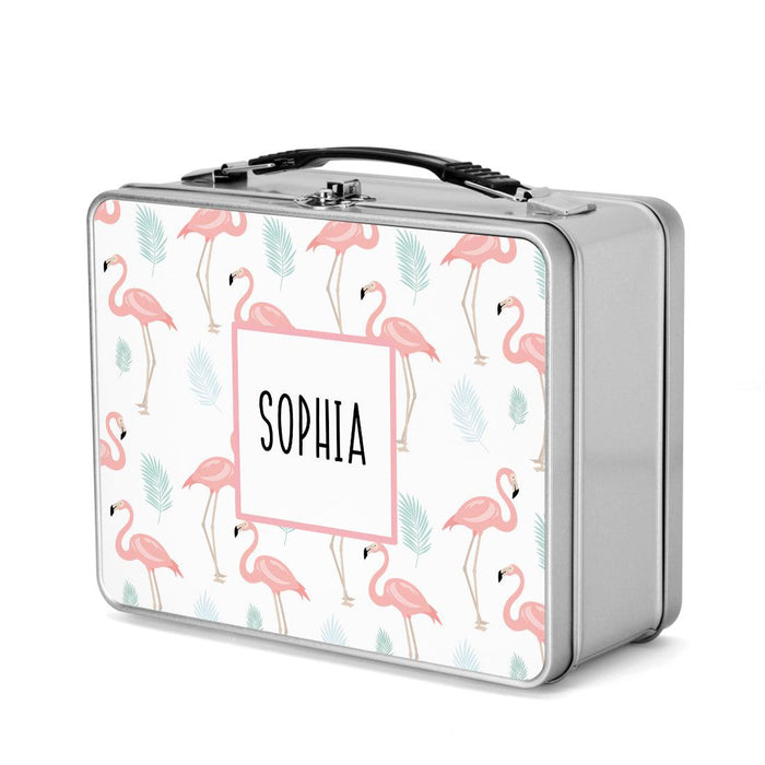 Custom Retro Style Stainless Steel Kids Lunch Box, Set of 1-Set of 1-Andaz Press-Flamingos-