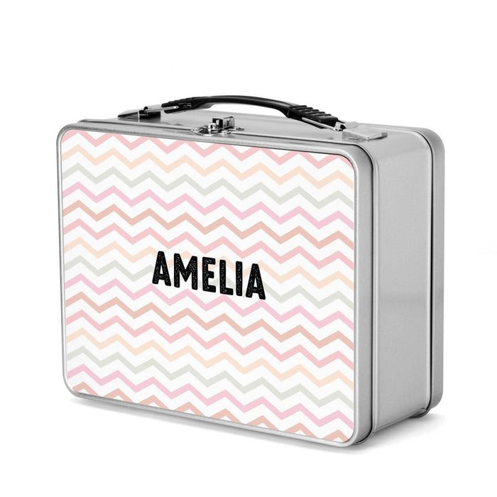 Custom Retro Style Stainless Steel Kids Lunch Box, Set of 1-Set of 1-Andaz Press-Pastel Chevron Pattern-