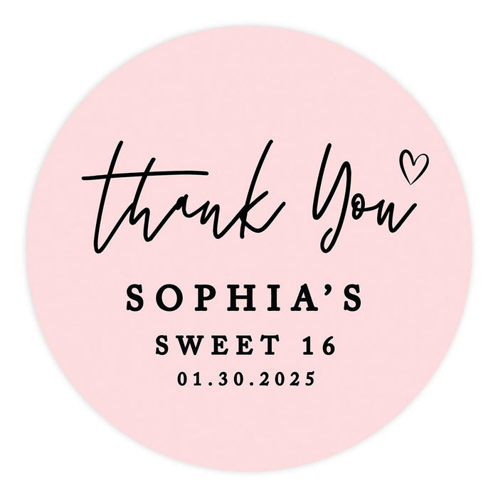 Custom Round Sweet 16 Thank You Favor Stickers, Set of 40-Set of 40-Andaz Press-Blush Pink-
