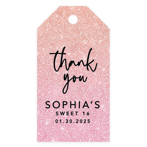Custom Sweet 16 Thank You Favor Tags with String, Set of 60-Set of 60-Andaz Press-Blush Pink Glitter-