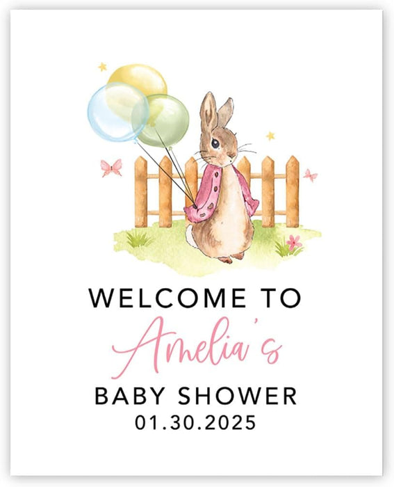 Custom Woodland Forest Animals Baby Shower Canvas Welcome Signs-Set of 1-Andaz Press-Girl Peter Rabbit-