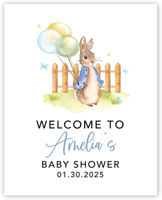 Custom Woodland Forest Animals Baby Shower Canvas Welcome Signs-Set of 1-Andaz Press-Peter Rabbit-