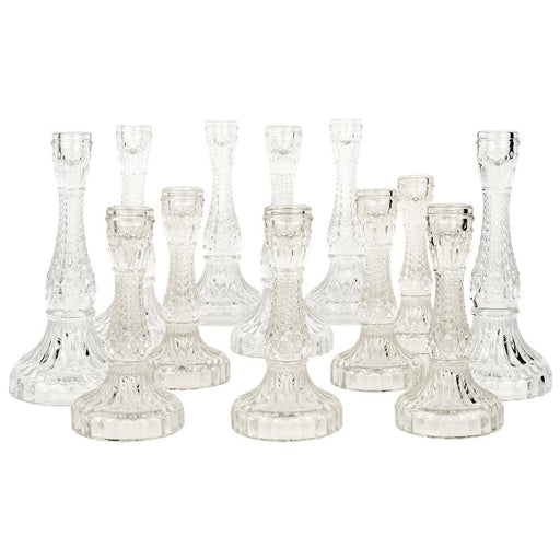 Distressed Mismatched Vintage Glass Taper Candle Holders - Set of 12-Set of 12-Koyal Wholesale-Clear-