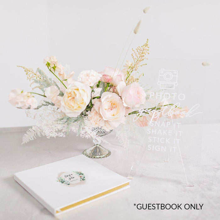 Elegant Custom Wedding Guestbook with Gold Accents - 45 Designs-Set of 1-Andaz Press-Champagne Florals with Greenery Stems-