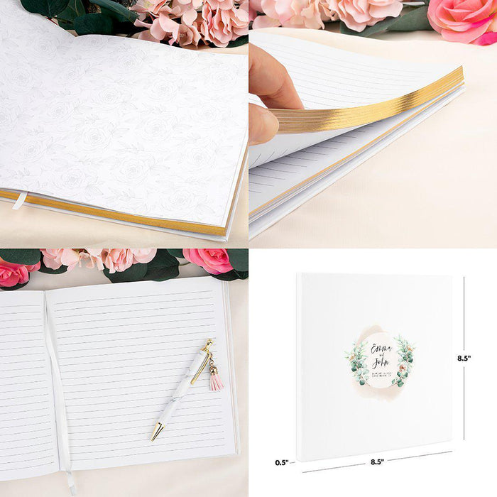 Elegant Custom Wedding Guestbook with Gold Accents - 45 Designs-Set of 1-Andaz Press-Champagne Florals with Greenery Stems-