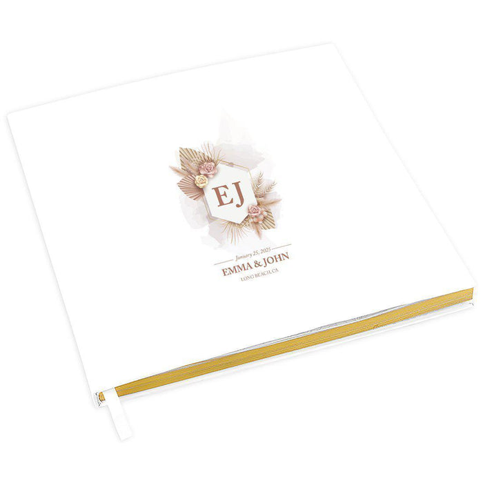 Elegant Custom Wedding Guestbook with Gold Accents - 45 Designs-Set of 1-Andaz Press-Dried Palms Design-