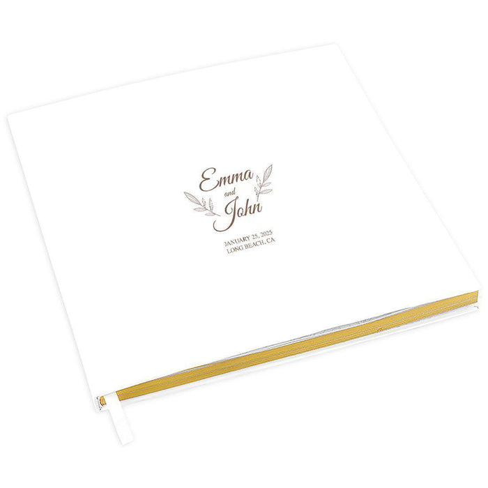 Elegant Custom Wedding Guestbook with Gold Accents - 45 Designs-Set of 1-Andaz Press-Minimal Line Leaves-