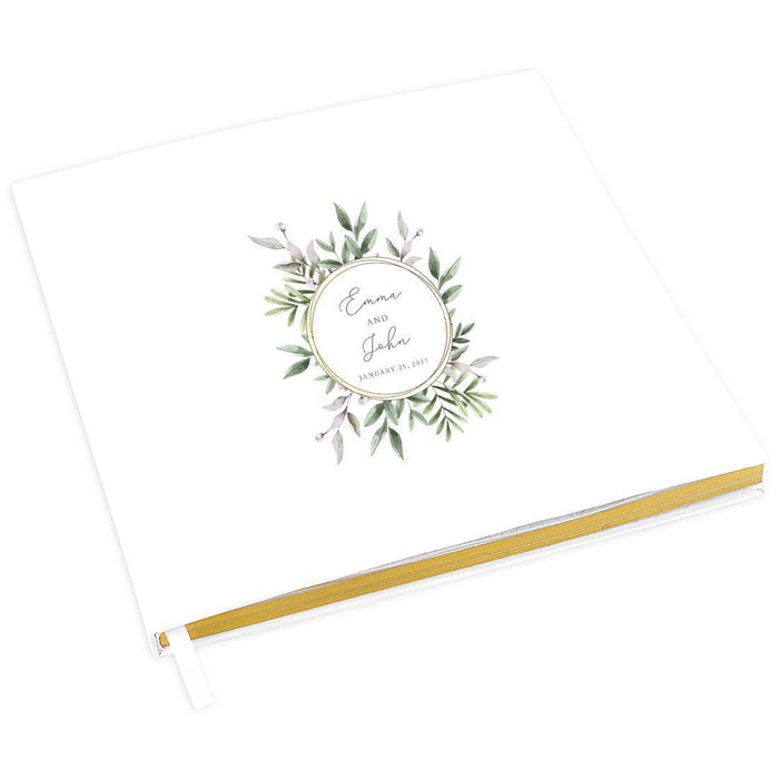 Elegant Custom Wedding Guestbook with Gold Accents - 45 Designs-Set of 1-Andaz Press-Watercolor Leaves Design-