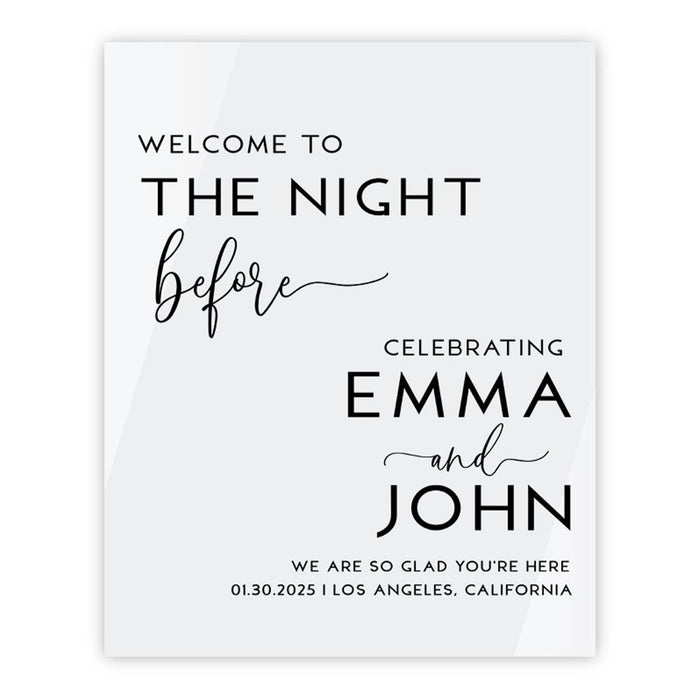 Elegant Custom White Acrylic Welcome Sign for Wedding Rehearsal Dinner, 16 x 20 Inches-Set of 1-Andaz Press-Modern-