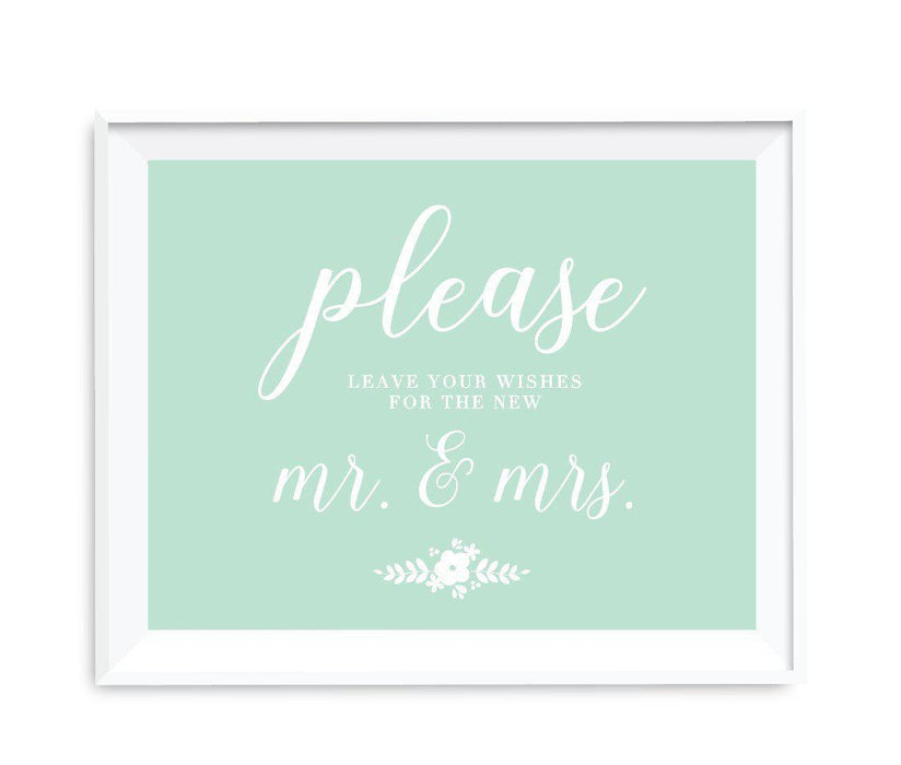Floral Mint Green Wedding Party Signs-Set of 1-Andaz Press-Leave Your Wishes For New Mr. & Mrs.-