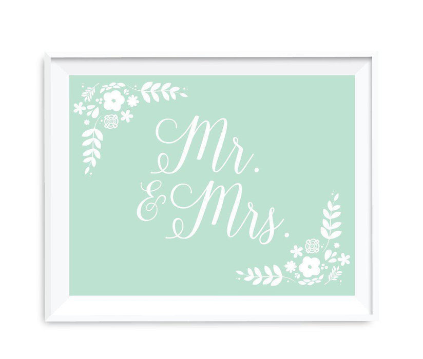 Floral Mint Green Wedding Party Signs-Set of 1-Andaz Press-Mr. & Mrs.-