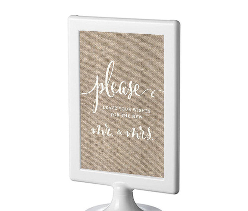 Framed Burlap Wedding Party Signs-Set of 1-Andaz Press-Leave Your Wishes For New Mr. & Mrs.-