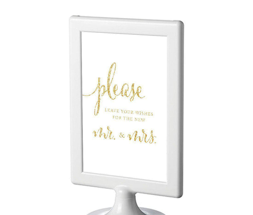 Framed Gold Glitter Wedding Party Signs-Set of 1-Andaz Press-Leave Your Wishes For New Mr. & Mrs.-