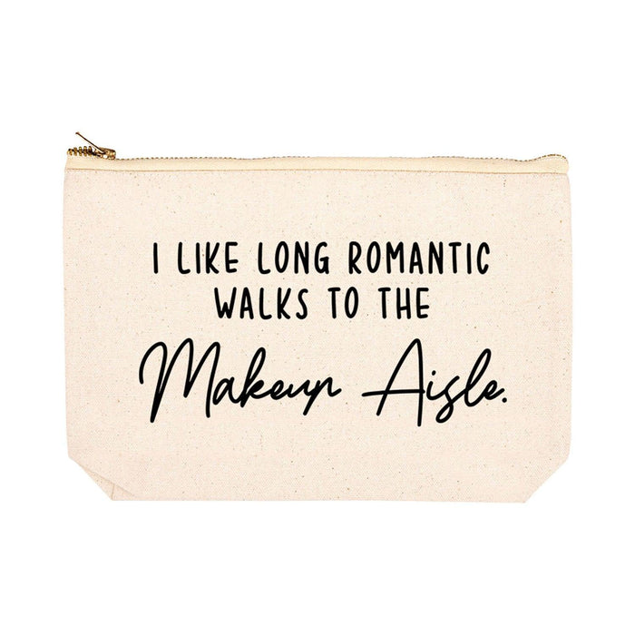 Funny Cosmetic Bag with Zipper Makeup Pouch, Design 2-Set of 1-Andaz Press-I lIke Long Romantic Walks To The Makeup Aisle-