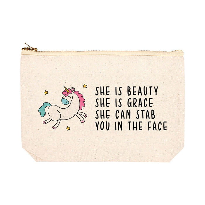 Funny Cosmetic Bag with Zipper Makeup Pouch, Design 2-Set of 1-Andaz Press-She Is Beauty Grace Can Stab You In The Face-