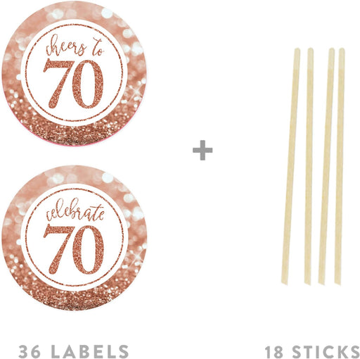 Glitzy Faux Rose Gold Glitter Round DIY Cupcake Toppers Cheers to 70 Years-Set of 20-Andaz Press-