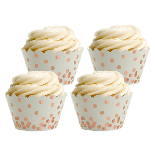 Gold Foil Polka Dots Cupcake Wrappers-Set of 24-Andaz Press-Rose Gold-