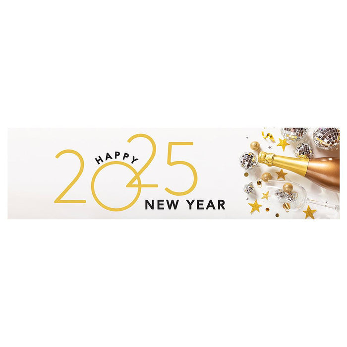 Happy New Year Banner Backdrop 2025 for Decor, 47" x 13", Set of 1-Set of 1-Andaz Press-Classic Disco Ball & Champagne-