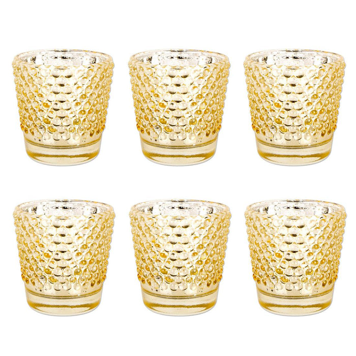 Hobnail Glass Candle Holders, Bulk Packs-Koyal Wholesale-Gold-Set of 1 (6PC)-