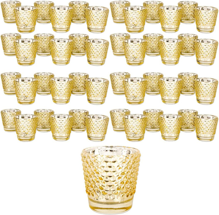 Hobnail Glass Candle Holders, Bulk Packs-Koyal Wholesale-Gold-Set of 8 (48PC)-
