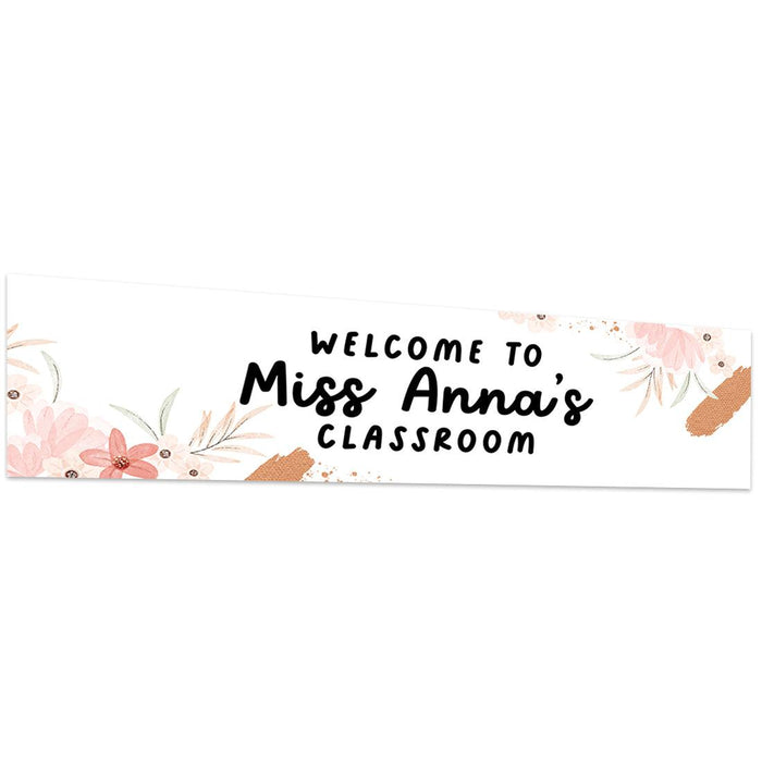 Horizontal Large Custom Classroom Welcome Banner Sign for Teachers, Set of 1-Set of 1-Andaz Press-Boho Florals-