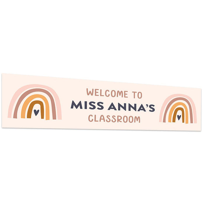 Horizontal Large Custom Classroom Welcome Banner Sign for Teachers, Set of 1-Set of 1-Andaz Press-Boho Rainbow Heart-