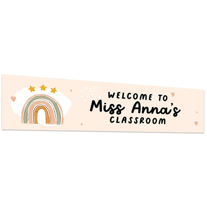 Horizontal Large Custom Classroom Welcome Banner Sign for Teachers, Set of 1-Set of 1-Andaz Press-Boho Rainbow Stars-