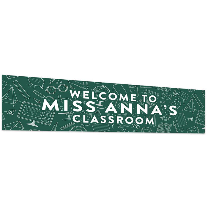 Horizontal Large Custom Classroom Welcome Banner Sign for Teachers, Set of 1-Set of 1-Andaz Press-Green Science Theme-
