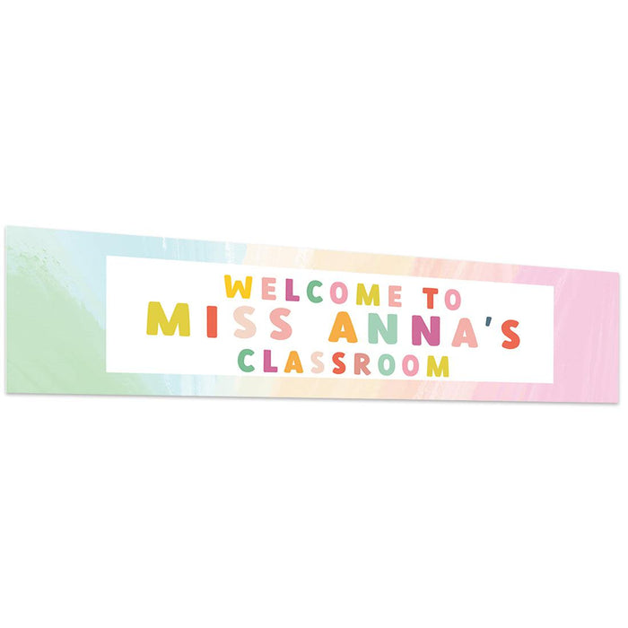 Horizontal Large Custom Classroom Welcome Banner Sign for Teachers, Set of 1-Set of 1-Andaz Press-Pastel Rainbow Ombre-