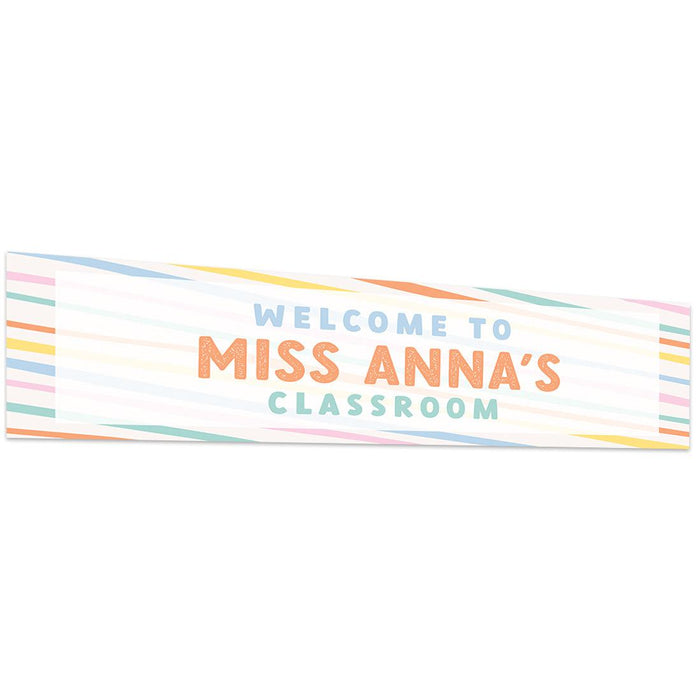 Horizontal Large Custom Classroom Welcome Banner Sign for Teachers, Set of 1-Set of 1-Andaz Press-Pastel Rainbow Stripes-