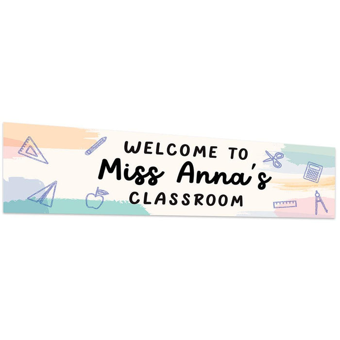 Horizontal Large Custom Classroom Welcome Banner Sign for Teachers, Set of 1-Set of 1-Andaz Press-Pastel Watercolor-