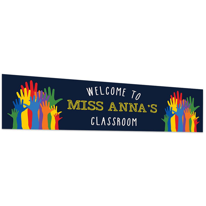 Horizontal Large Custom Classroom Welcome Banner Sign for Teachers, Set of 1-Set of 1-Andaz Press-Rainbow Hands-