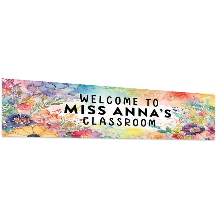 Horizontal Large Custom Classroom Welcome Banner Sign for Teachers, Set of 1-Set of 1-Andaz Press-Watercolor Flowers-