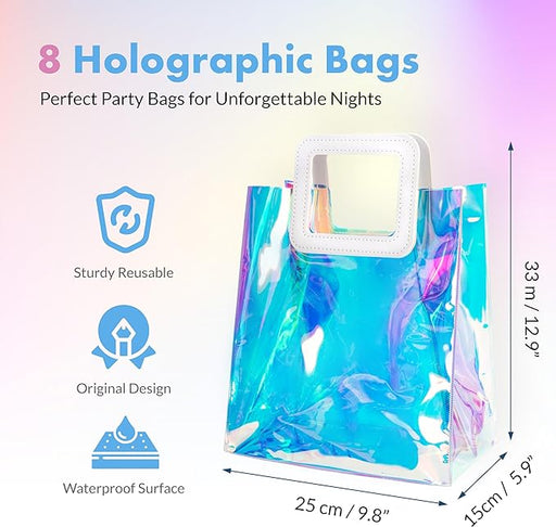 Iridescent Vinyl Holographic Tote Bags Party Favors, Set of 8-Set of 8-Andaz Press-