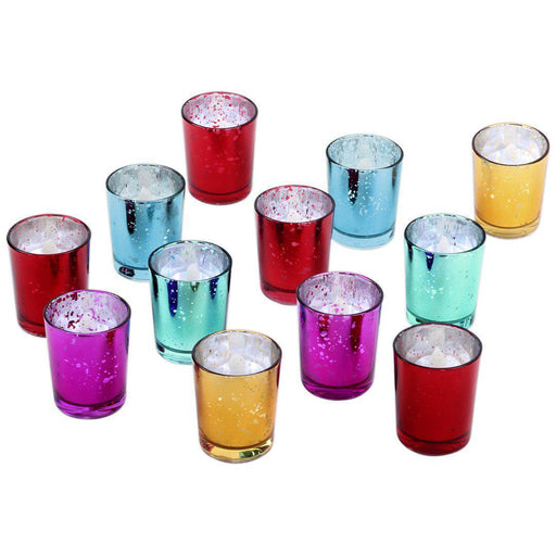 Jewel Tone Antique Mercury Glass Votive Cup, Set of 12-Set of 12-Koyal Wholesale-