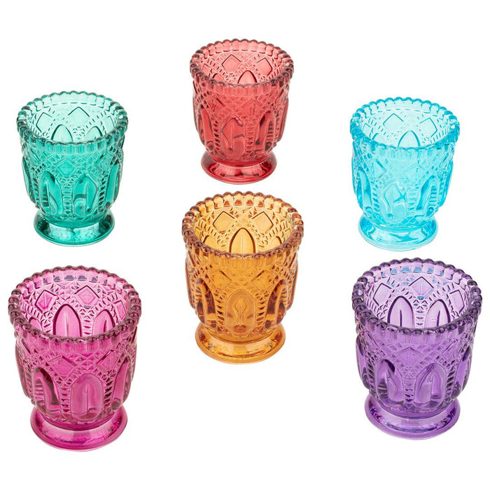 Jewel Tone Vintage Glass Candle Holders, Set of 6-Set of 6-Koyal Wholesale-