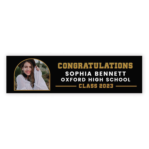 Large Custom Photo Graduation Banner Sign with Glue Dots, Set of 1-Set of 1-Andaz Press-Congratulations Arch Black & Gold-