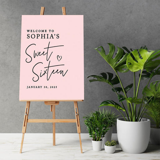 Large Custom Sweet 16 Welcome Sign, Canvas Sign for Party Decor, Set of 1-Set of 1-Andaz Press-Blush Pink-