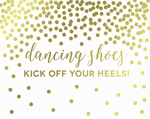 Metallic Gold Confetti Polka Dots Wedding Party Signs-Set of 1-Andaz Press-Dancing Shoes - Kick Off Your Heels!-