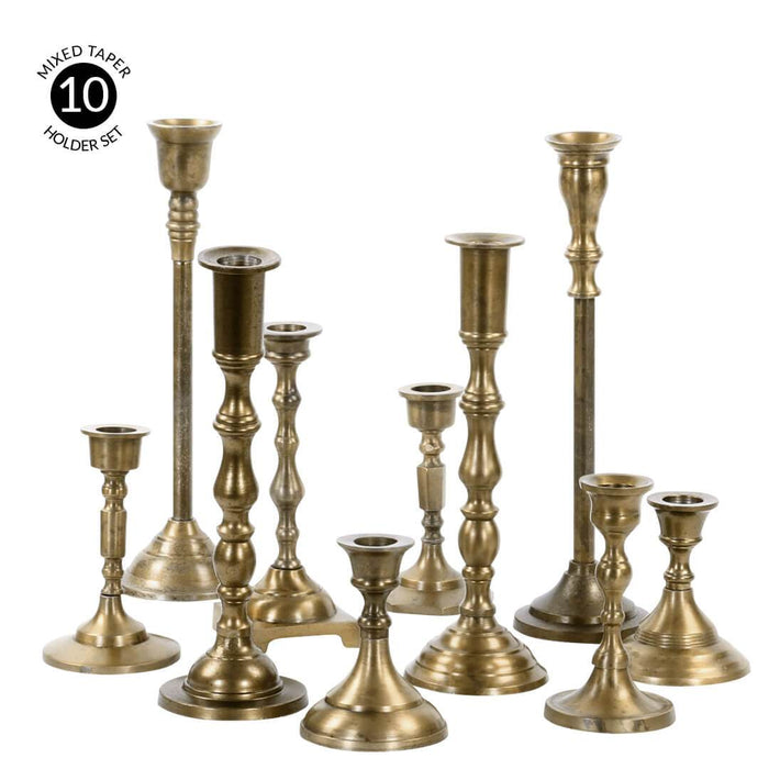 Mixed Taper Candle Holder Set, Set of 10-Set of 10-Koyal Wholesale-Gold-