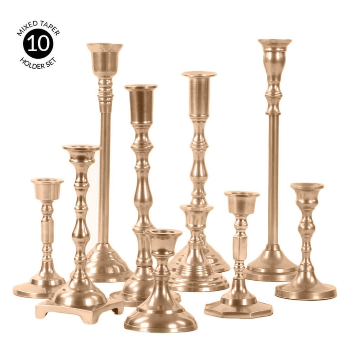 Mixed Taper Candle Holder Set, Set of 10-Set of 10-Koyal Wholesale-Gold-