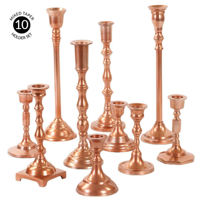 Mixed Taper Candle Holder Set, Set of 10-Set of 10-Koyal Wholesale-Gold-