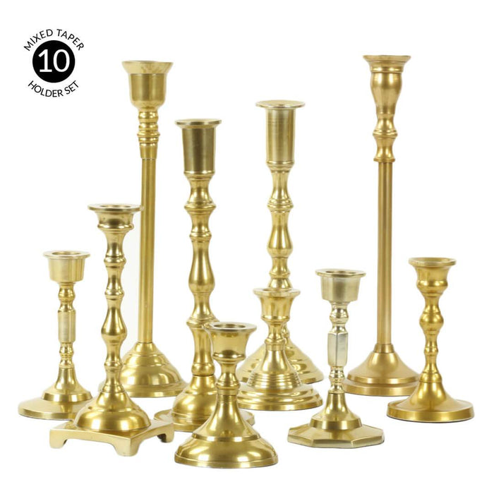 Mixed Taper Candle Holder Set, Set of 10-Set of 10-Koyal Wholesale-Gold-