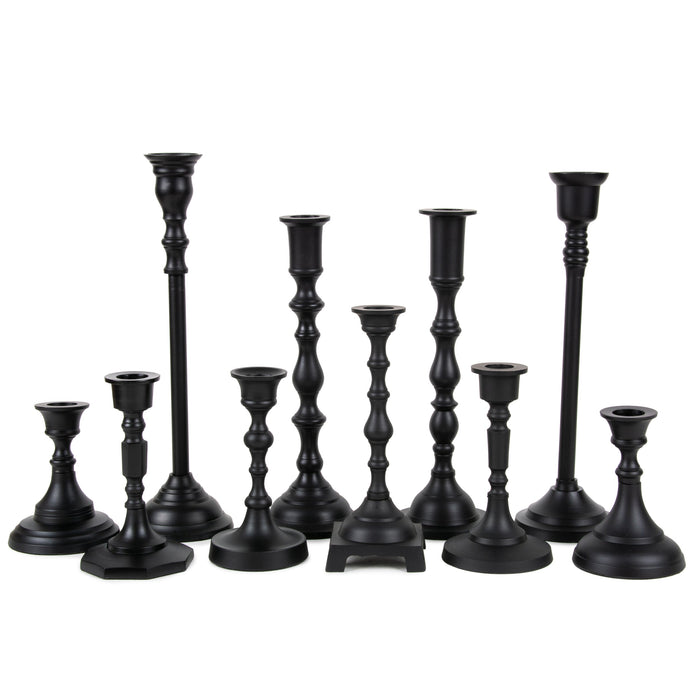 Mixed Taper Candle Holder Set, Set of 10-Set of 10-Koyal Wholesale-Matte Black-