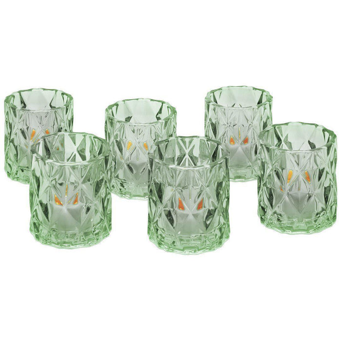 Modern Multifaceted Glass Candle Holders, Set of 6-Set of 6-Koyal Wholesale-Clear-